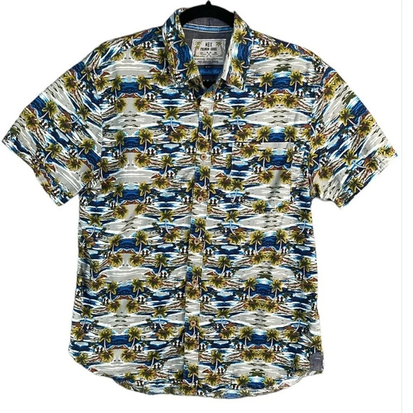 MBX Mens Paradise Shirt Short Sleeve Button Up Blue Green Cotton Hawaiian Size M - Picture 2 of 11